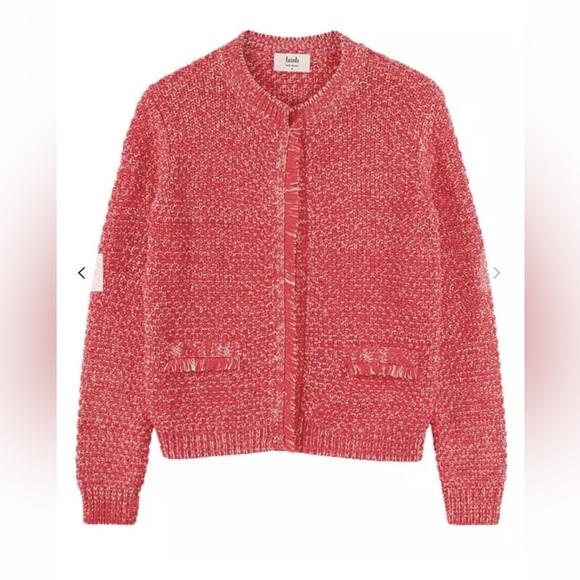 HUSH Basket Stitch Hibiscus Cardigan Jacket XL Fringed Size 14-16 UK - Picture 3 of 8